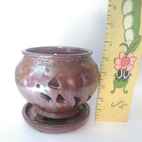 Orchid/Sacculate Flower Pot Cut Out Butterfly Planter Attached Saucer 5.5"T CUTE - Picture 5 of 11